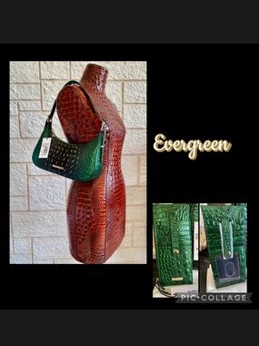 🌴OMG! 2 pc Set EVERGREEN OMBRE Brahmin KYRIE Shoulder Bag+ Credit Card Wallet